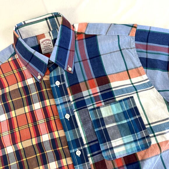 New Mens Brooks Brothers Madison Short Sleeve Button Down Shirt Size M NWT Plaid - Picture 1 of 8